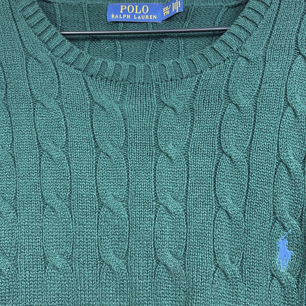 Polo by Ralph Lauren Men's Dark Green Cable Knit Crewneck Sweater Xxl - Picture 3 of 6